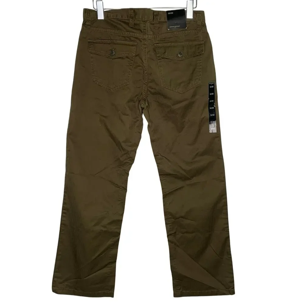 Banana Republic 32 NEW Mens Wide Leg Chino Pants Flap Pocket Dark Khaki